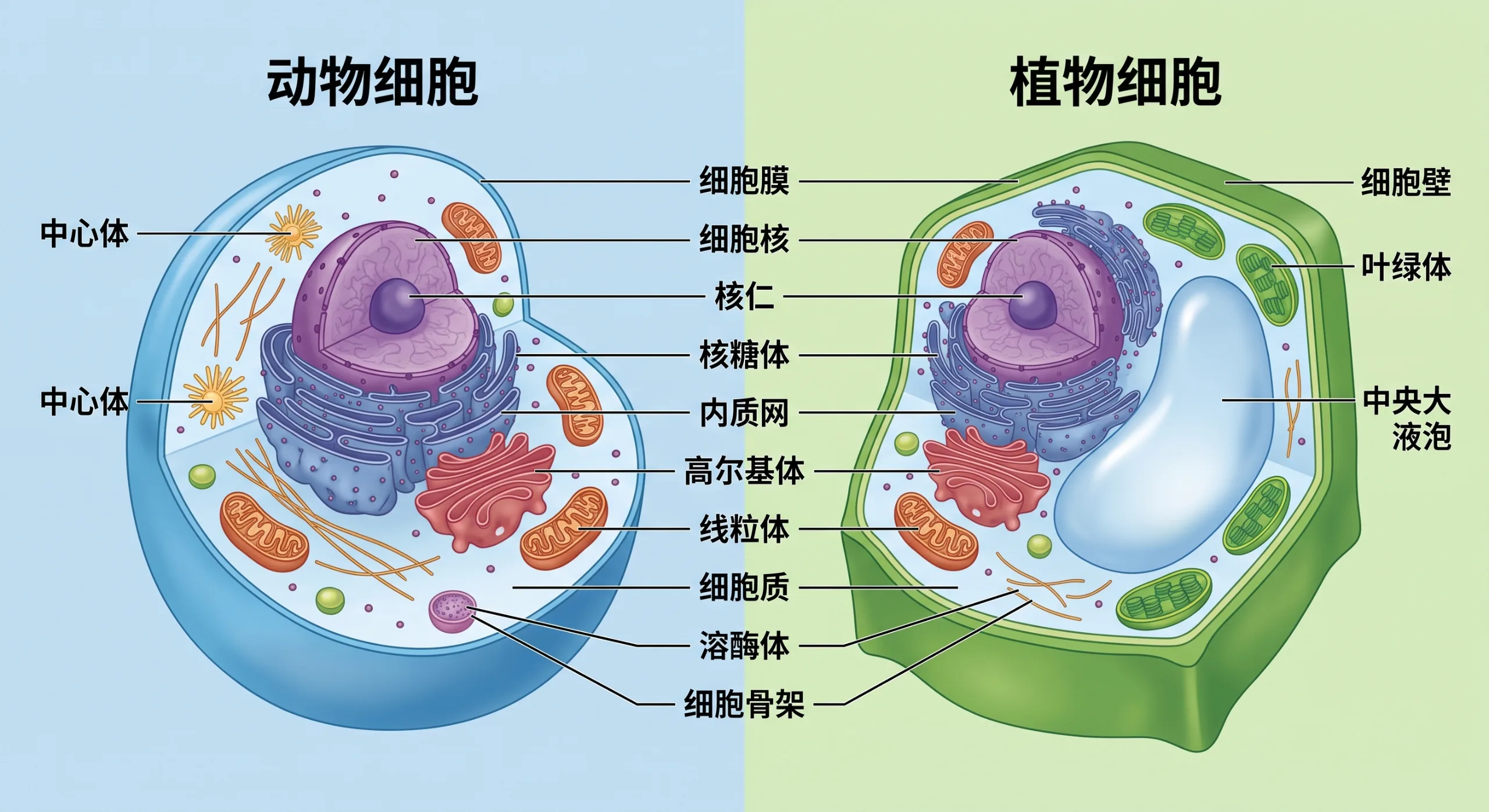 动物细胞与植物细胞对比图
