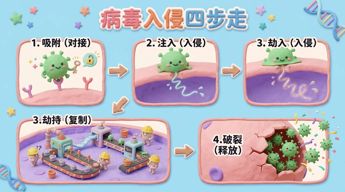 病毒入侵四步走流程图